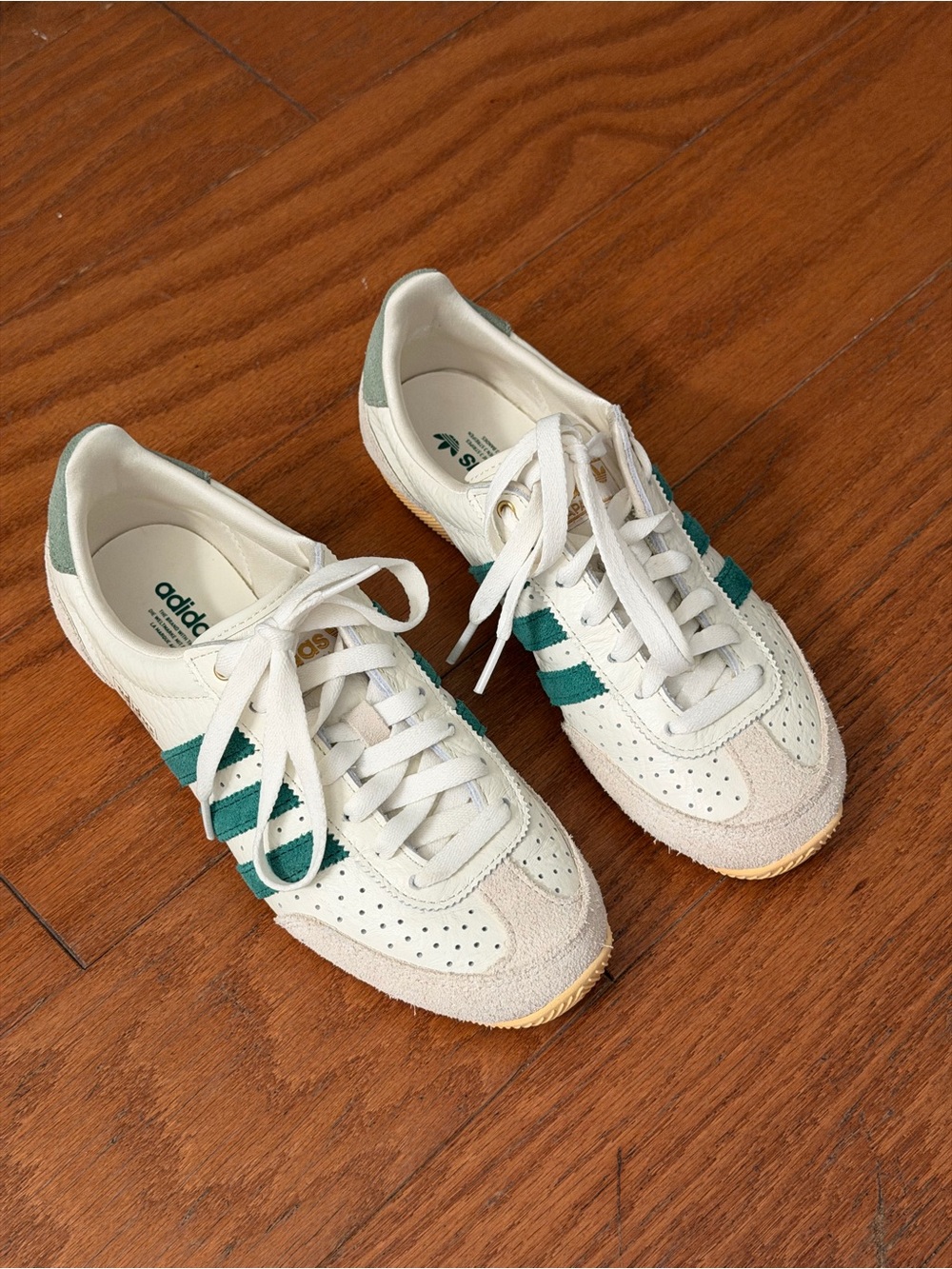 adidas Women’s White & Teal Samba-Inspired Leather Sneakers